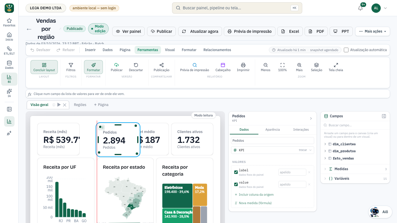 Modo Mover e ajustar com a guia do ímã alinhando dois cartões