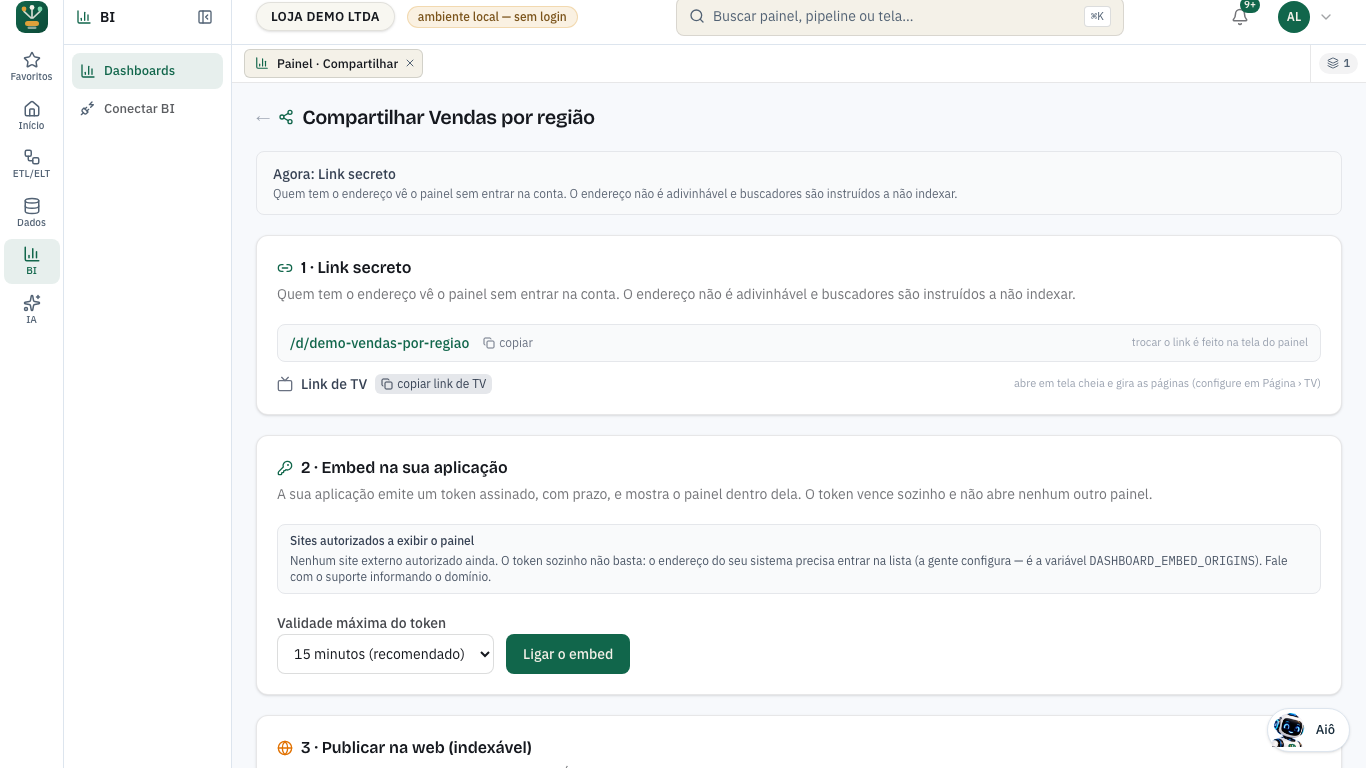 Linha Link de TV na tela Compartilhar, com o botão copiar link de TV